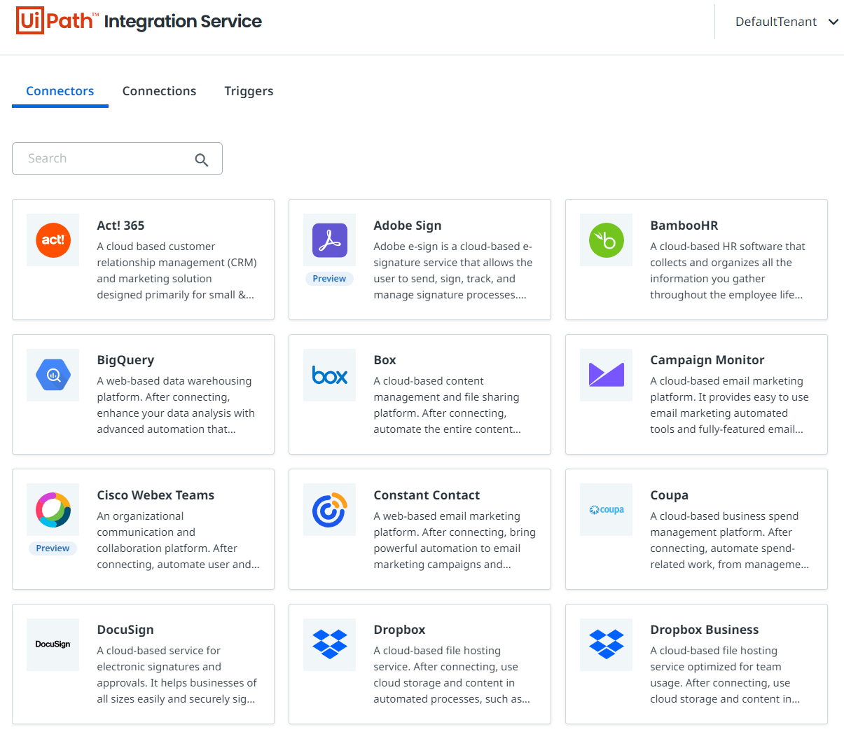 new uipath integration service connector catalog