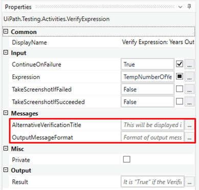customize the verification title and output message format of the activity