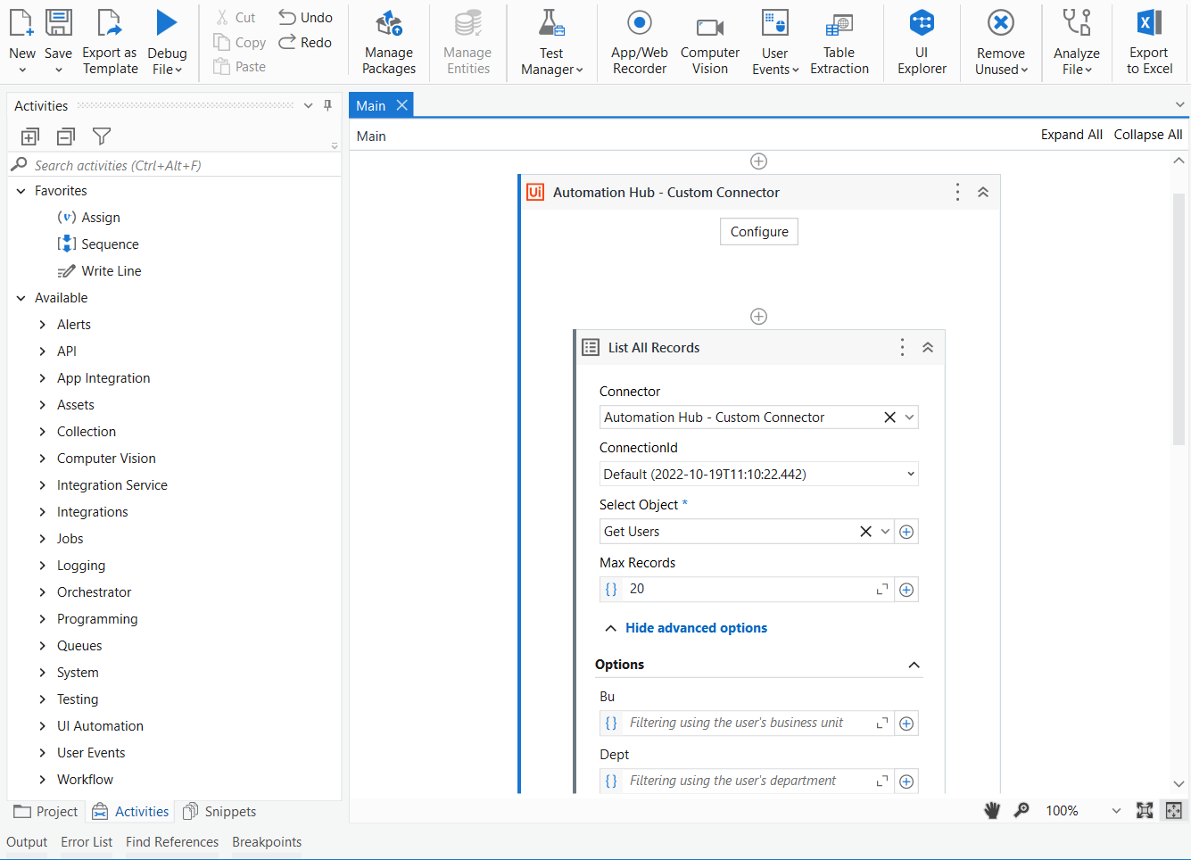 UiPath Automation Hub Custom Connector