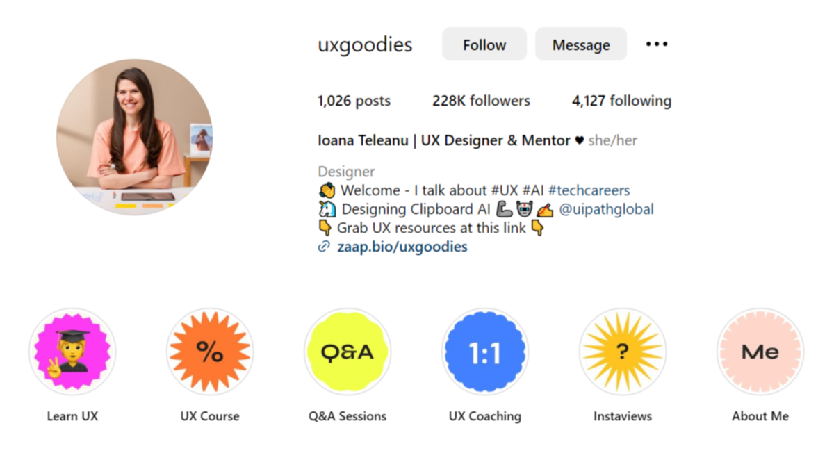 A screenshot of UX Goodies, Ioana Teleanu's UX Community