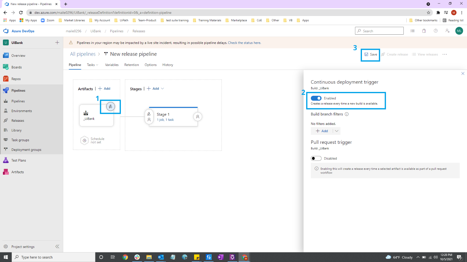 enable the Continuous Deployment trigger