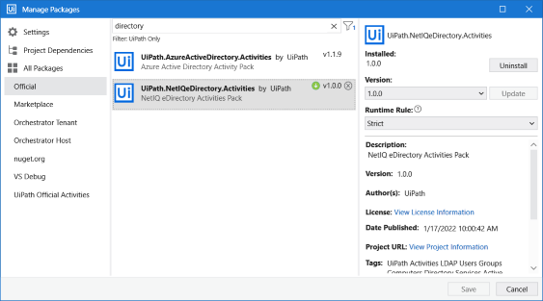 uipath azure active directory edirectory update