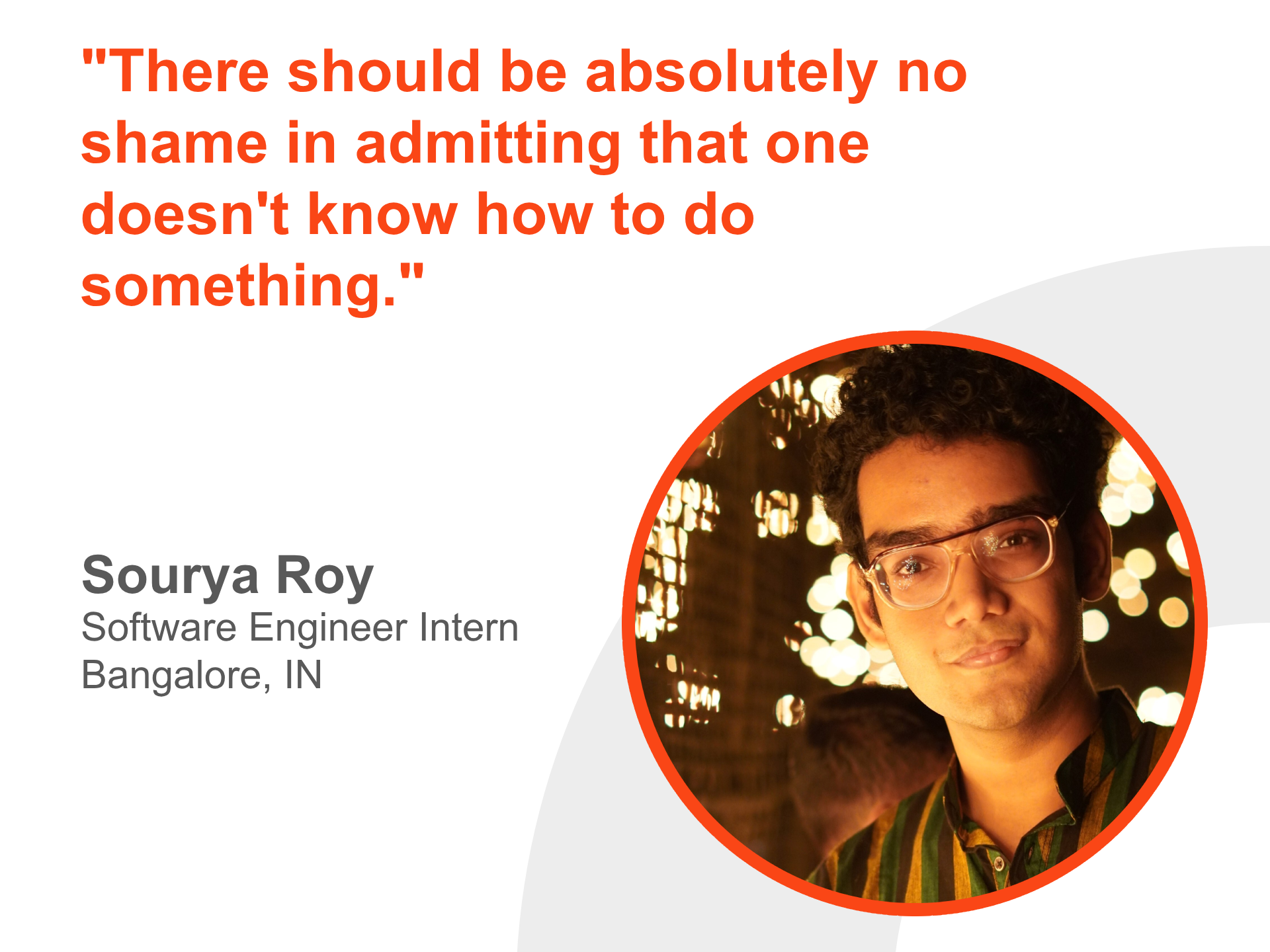 A picture containing Sourya Roy's headshot and one of his quotes