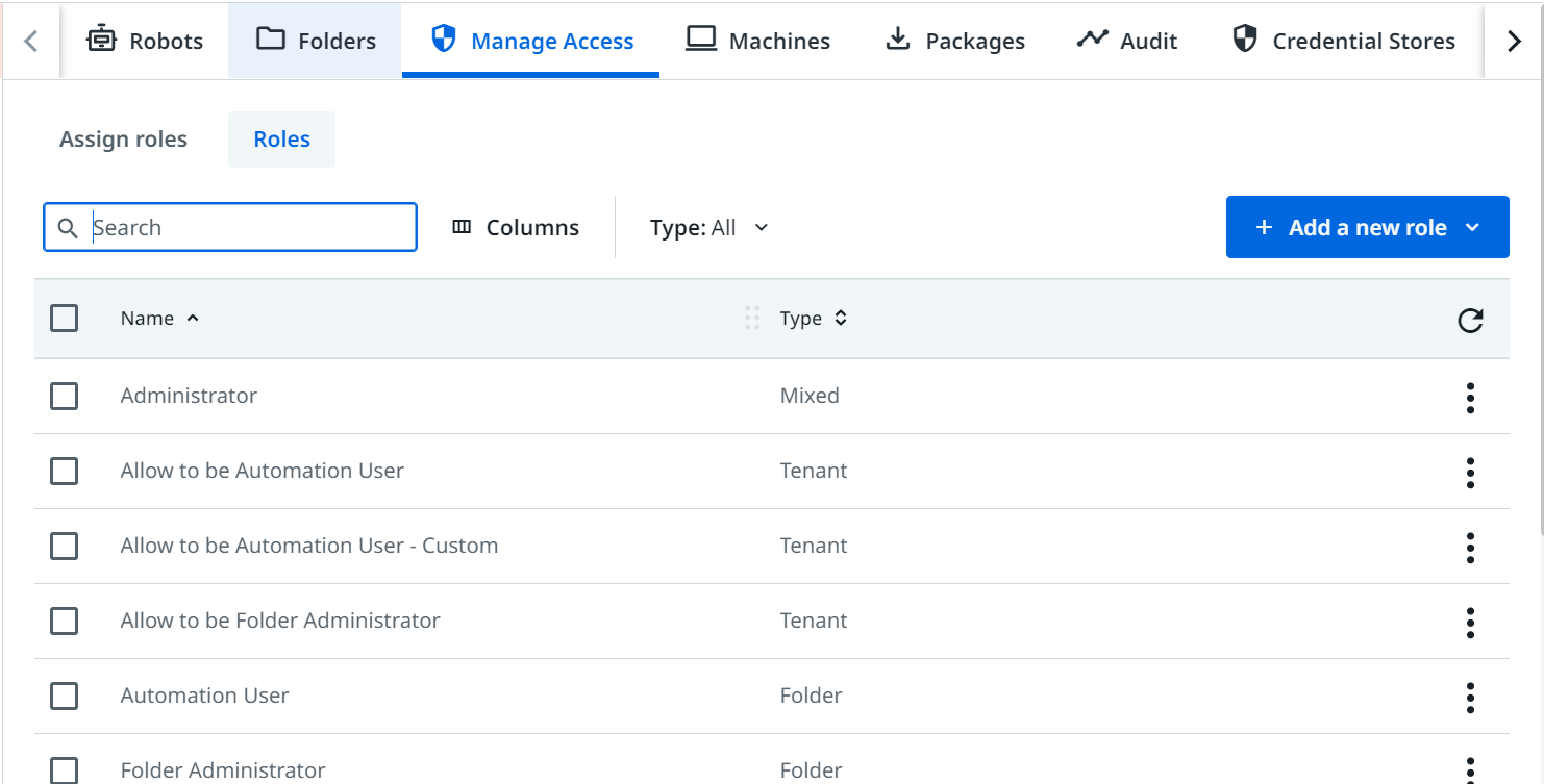 uipath orchestrator default roles update 2022.2