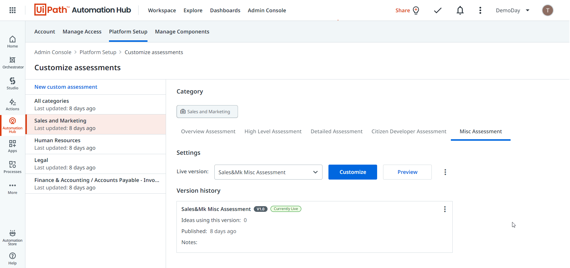 customize assessments uipath automation hub 2022.4 release