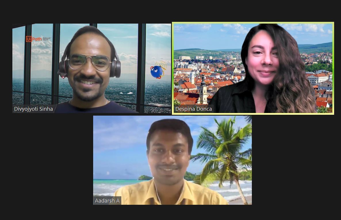 A Zoom screenshot of a meeting between Aadarsh and his Hackweek team