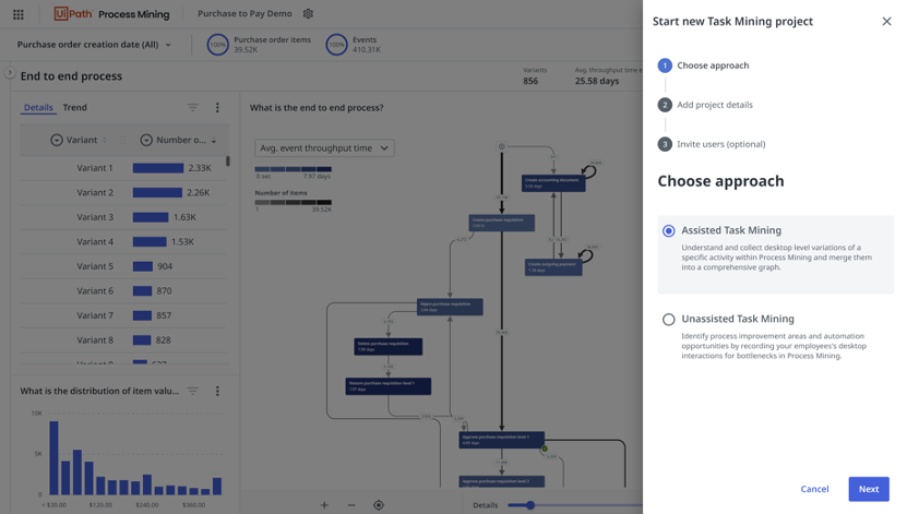UiPath Process Mining purchase to pay demo