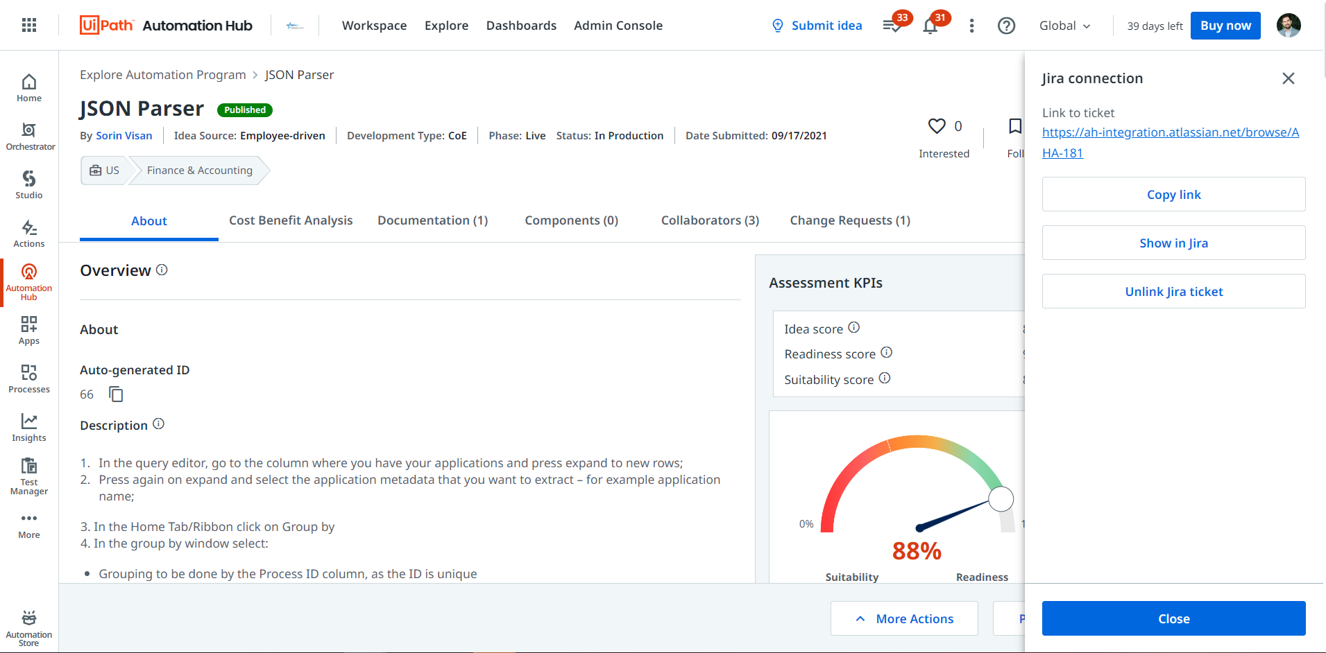 UiPath Automation Hub JSON Parser