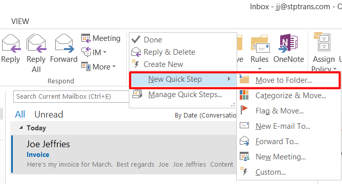 outlook quick steps screenshot