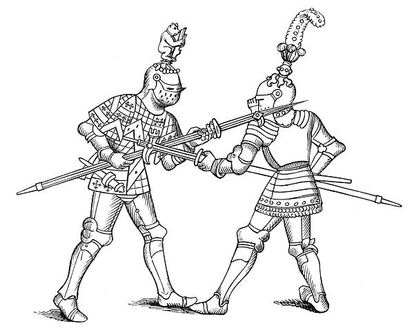 a drawing of two knights