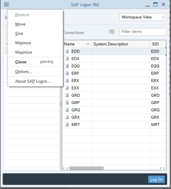 SAP Logon Pad Options