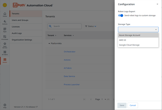 uipath automation cloud export logs