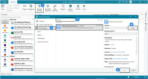 Install GSuite Package in UiPath StudioX