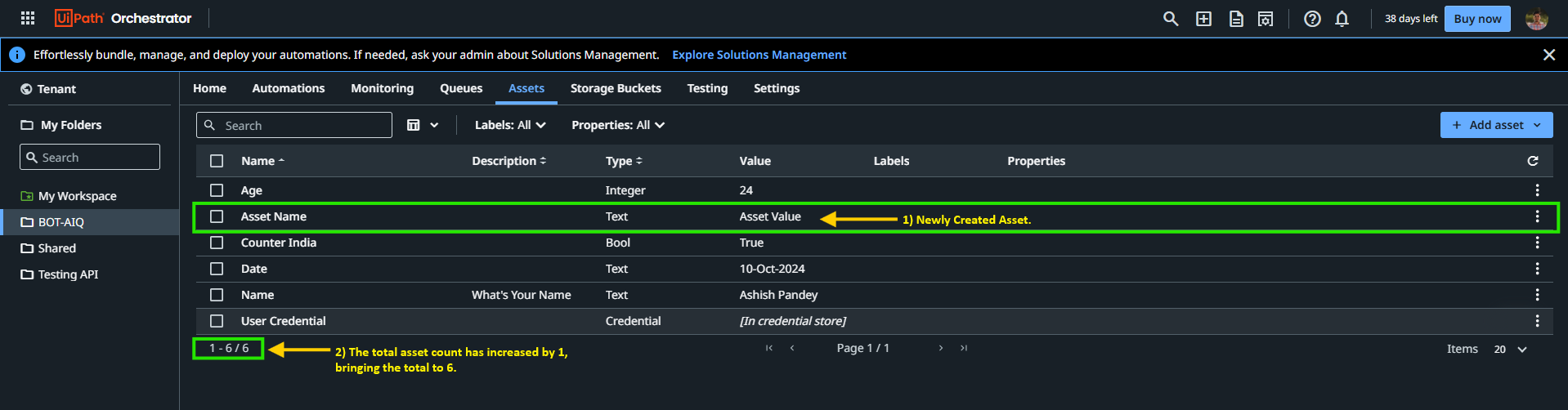 Image 11 “New Asset Created UiPath Orchestrator”