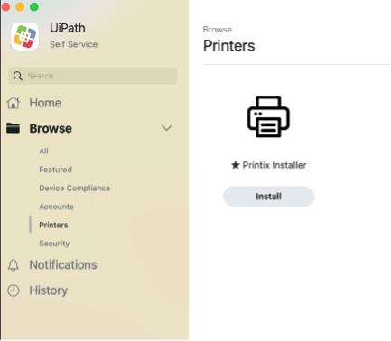 Browse to Printers and click Install on the “PrintiX Installer”