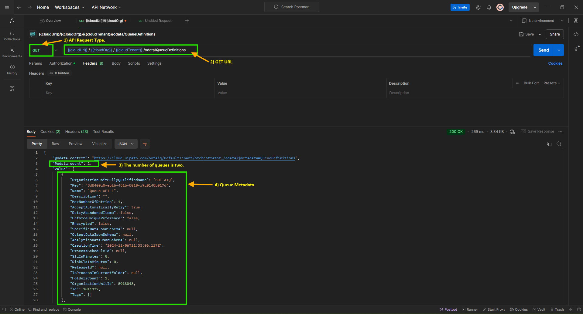 Image 13“Execution Details Format in Postman Retrieve Queue Data”