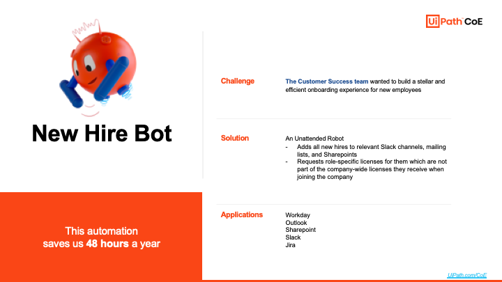 new hire robot UiPath automation center of excellence