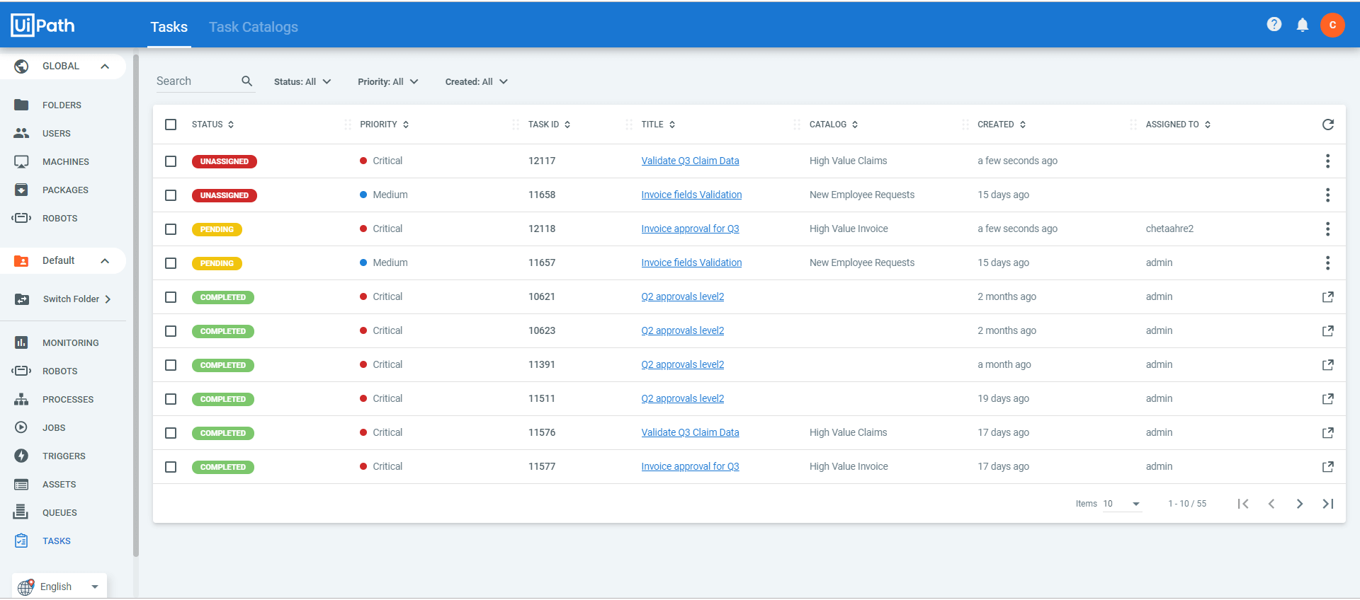 Tasks inbox uipath apps