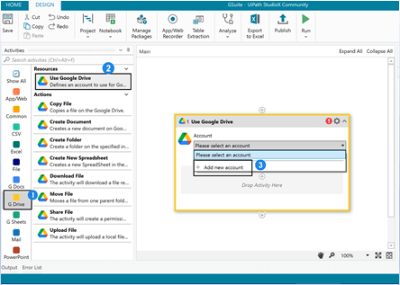 Add Use Google Drive activity to your automation workflow