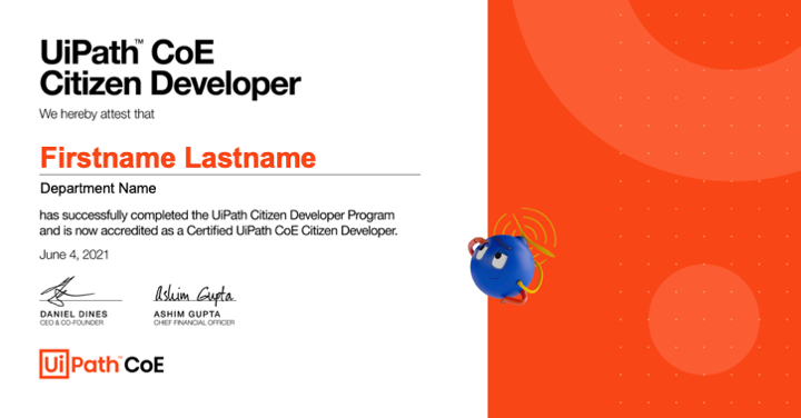 UiPath CoE Citizen Developer Diploma example