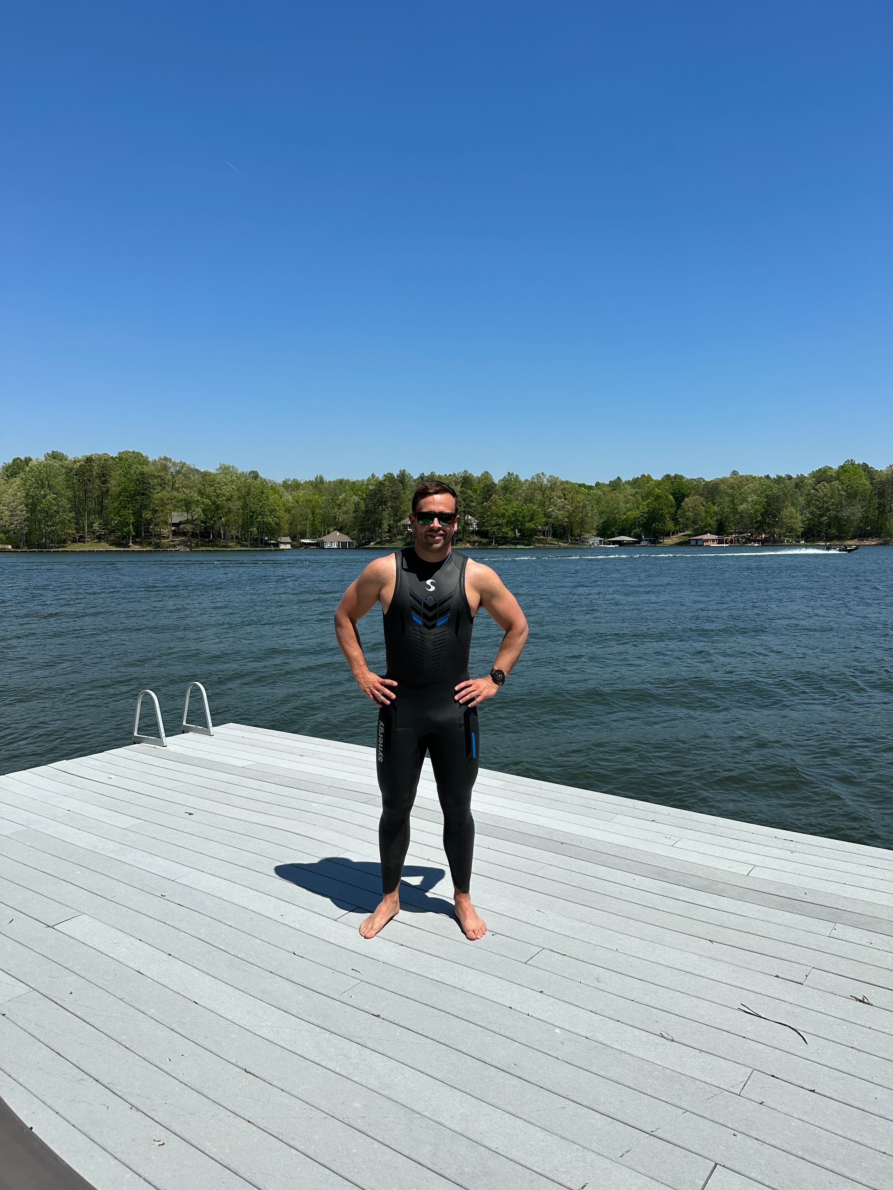 a photo of Grego Cole getting ready to swim