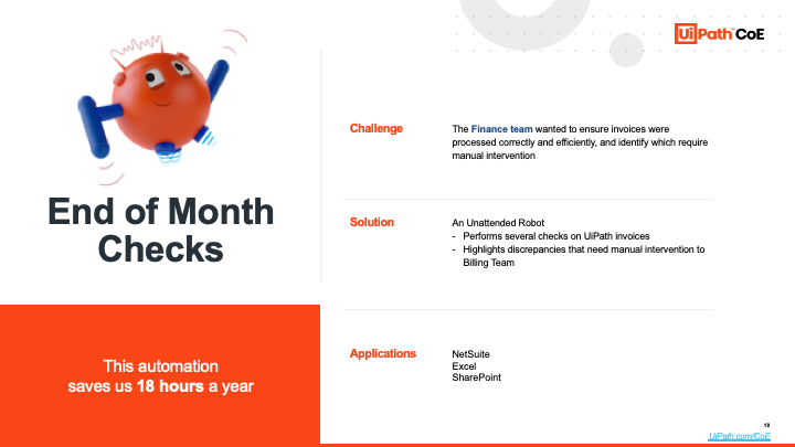 UiPath Finance department end of month checks robot