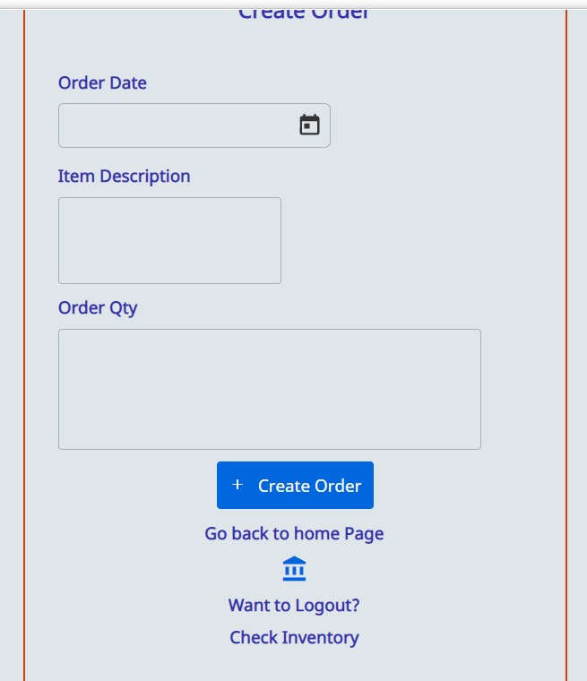 Create Order Page