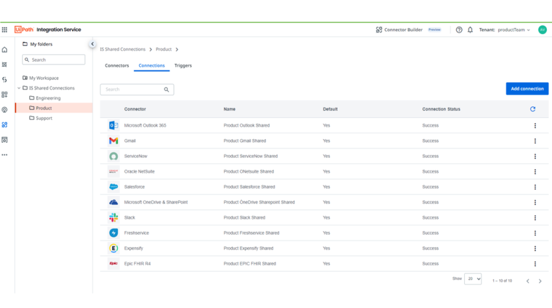 UiPath Integration Service connection sharing 2023.4 release