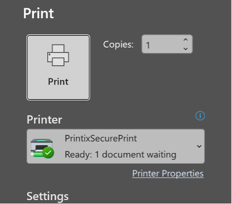 To print you need to use the PrintixSecurePrint queue on your PC or Mac.