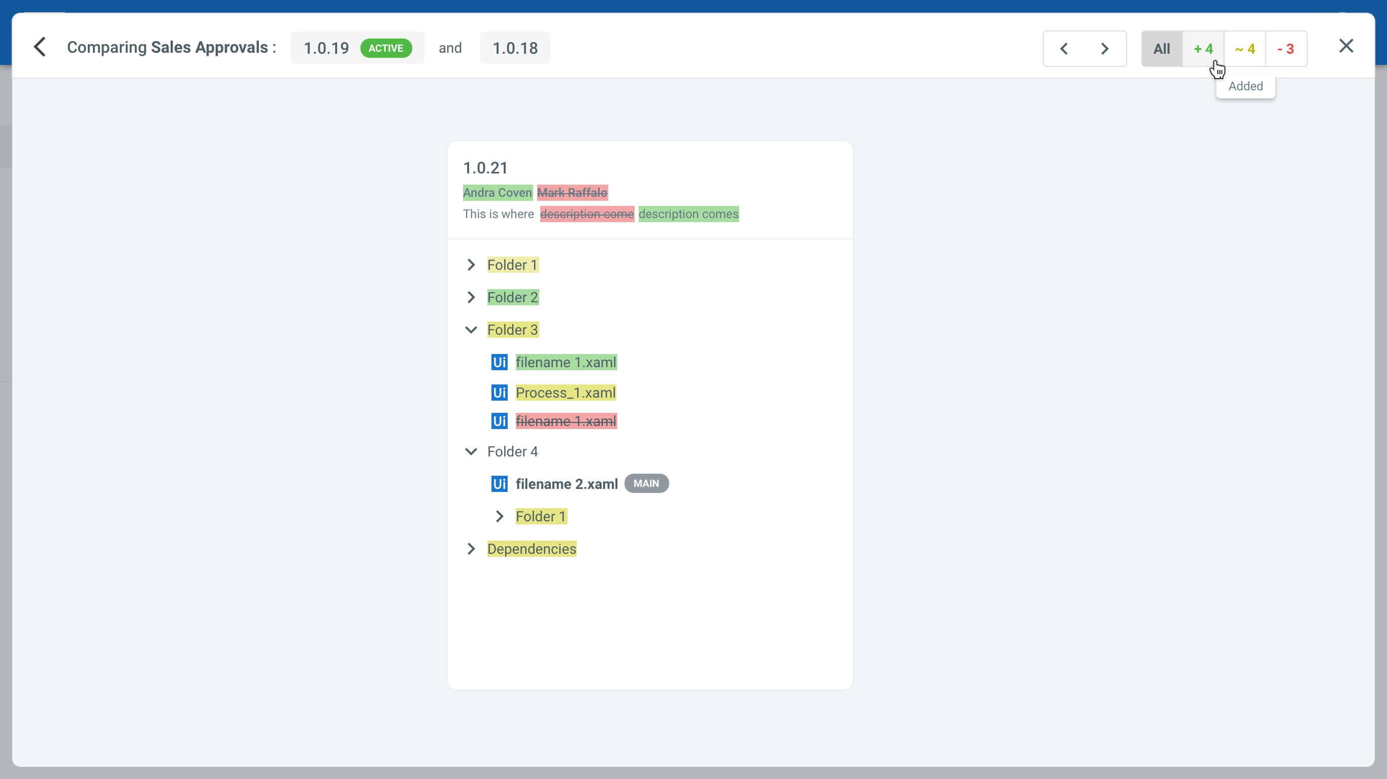 uipath orchestrator process compare