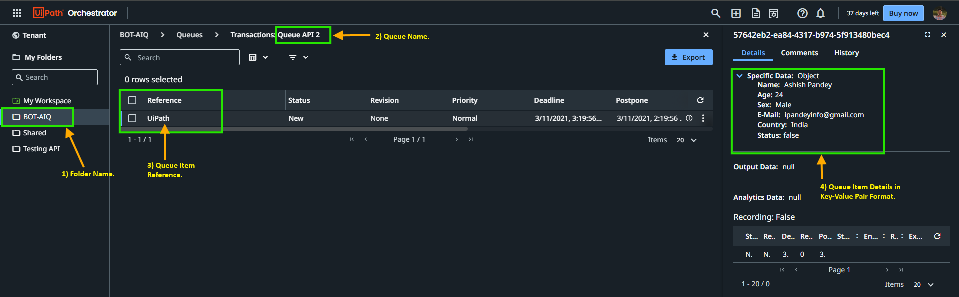 Image 16“Queue Item Created Successfully UiPath Orchestrator”