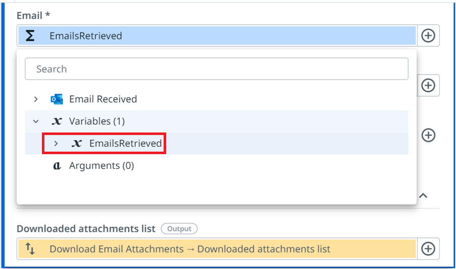 select-emails-retrieved-variable
