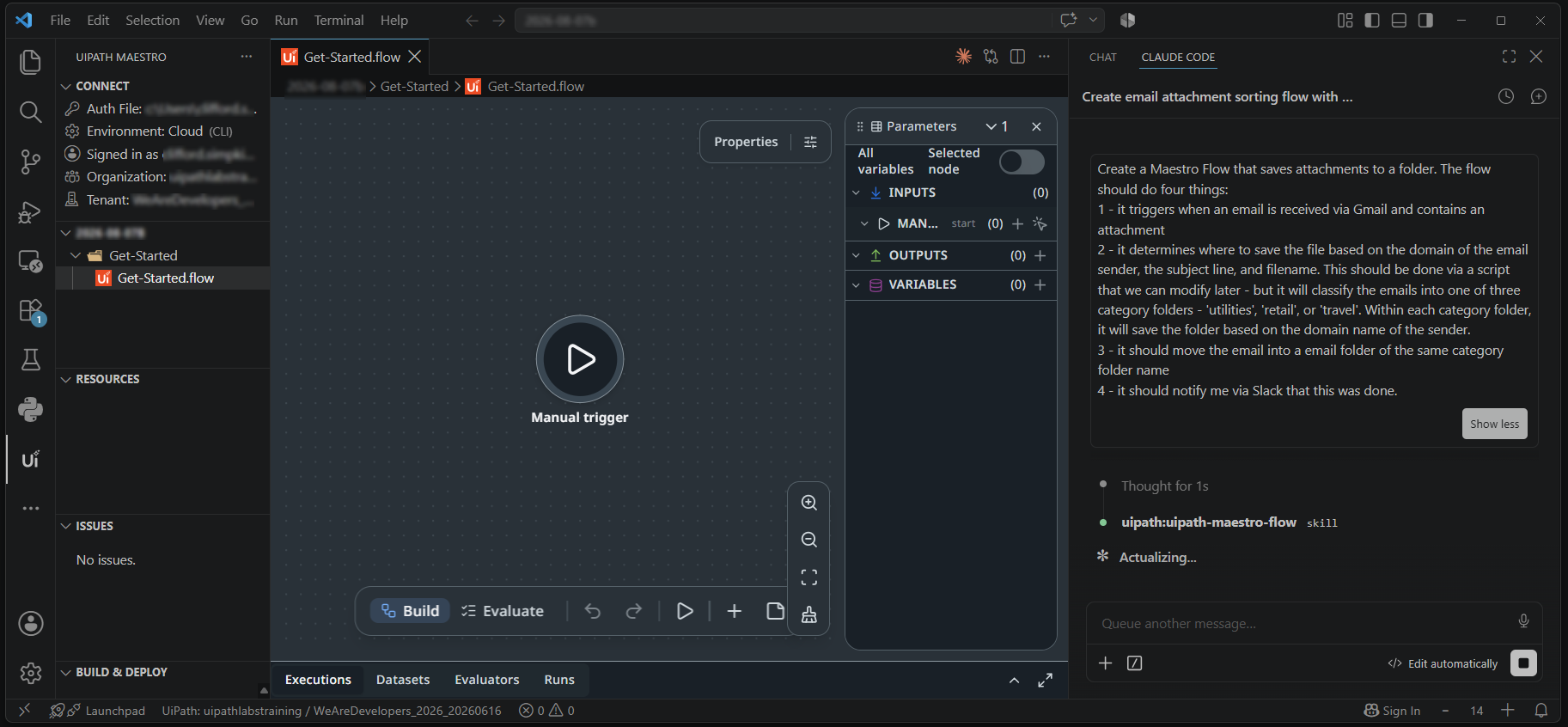 UiPath Maestro Flow coding agent prompting example