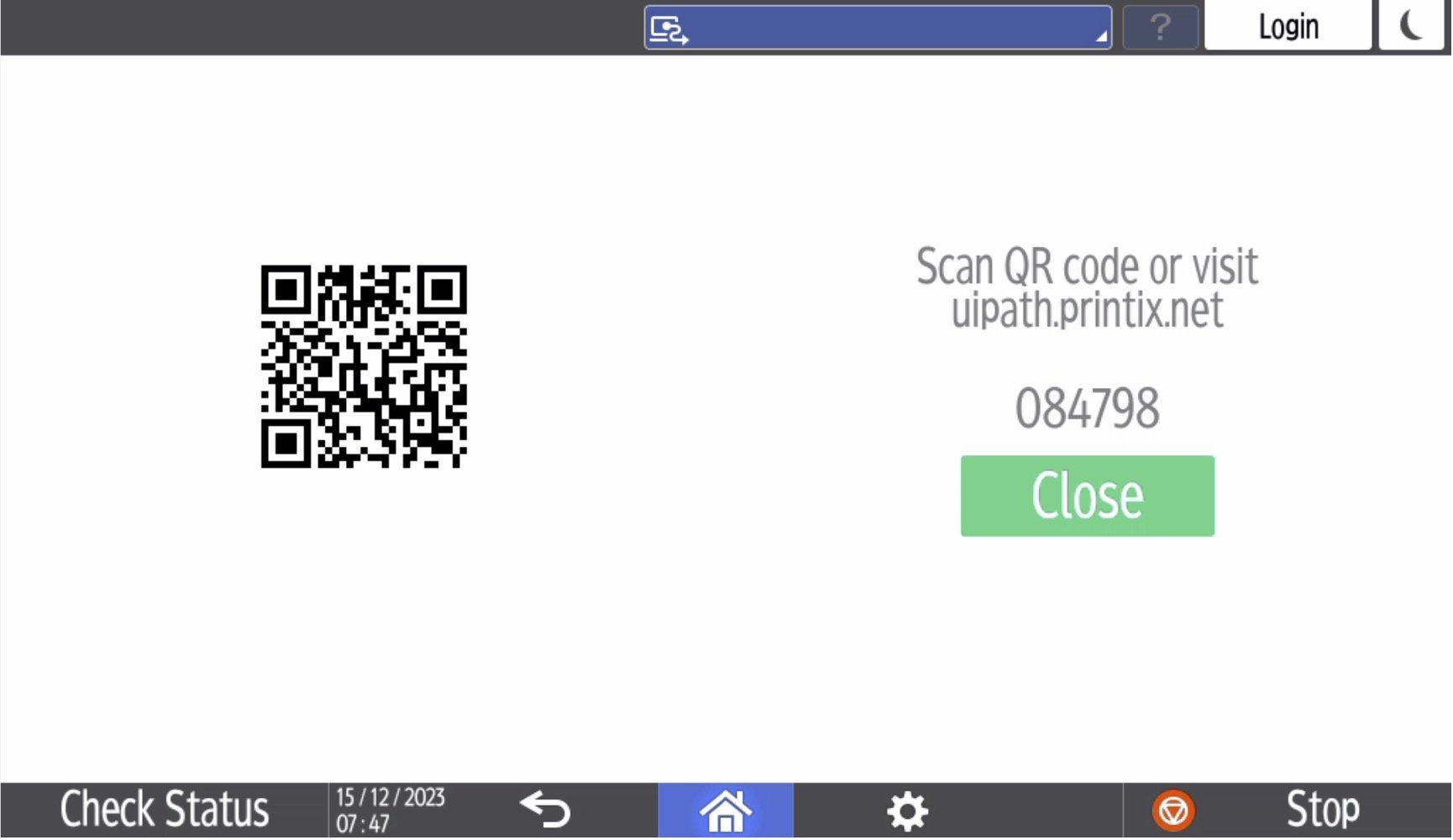 Scan your card/token on the reader and you will get a QR code that you need to scan with your phone camera.