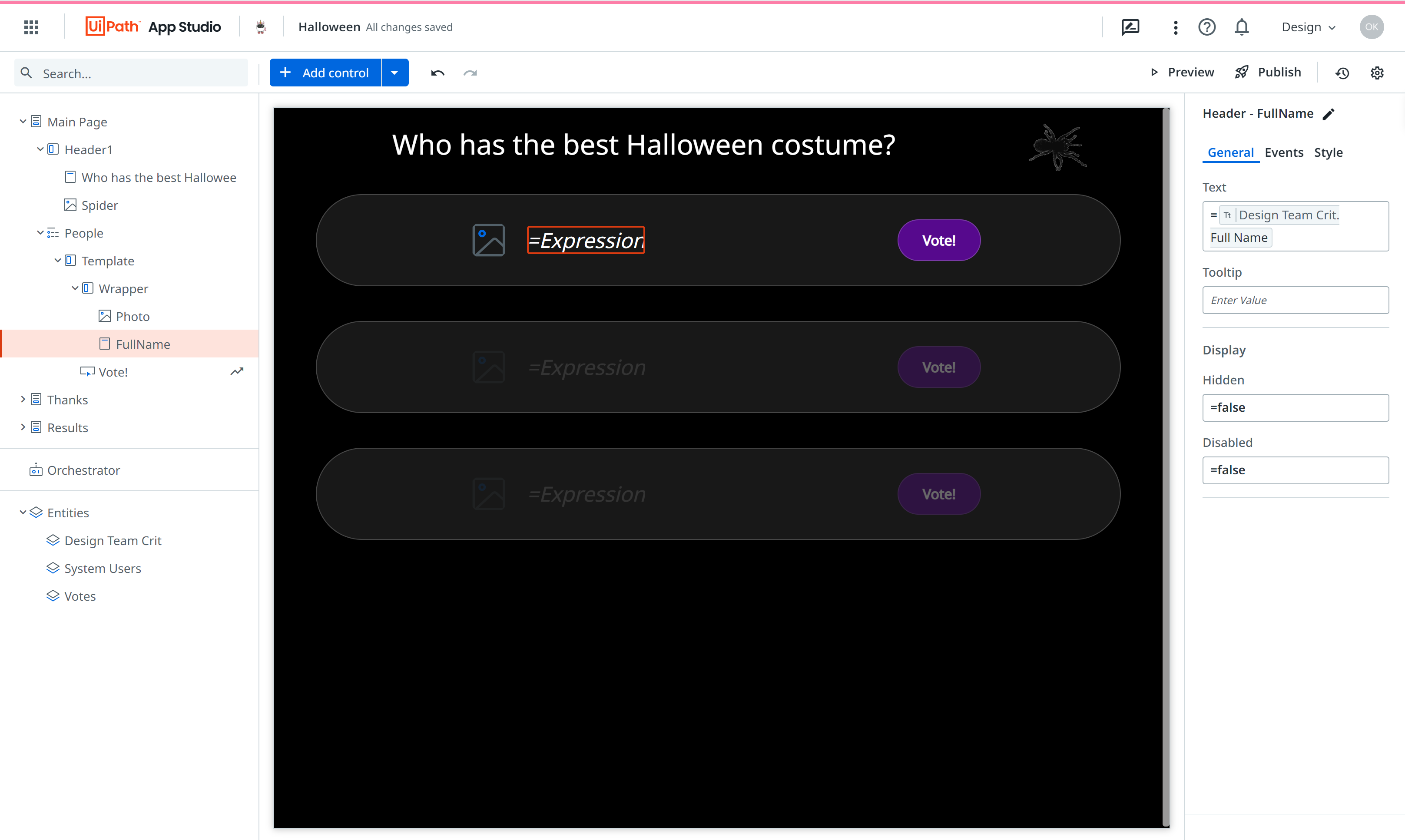citizen developer made halloween costume voting app UiPath Apps