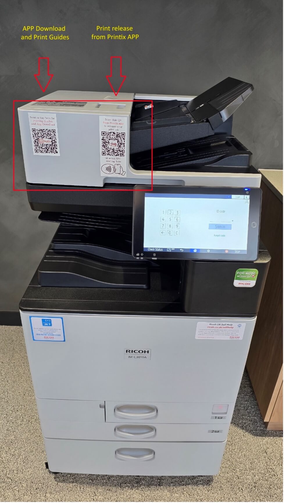 Locate the QR codes on the printer