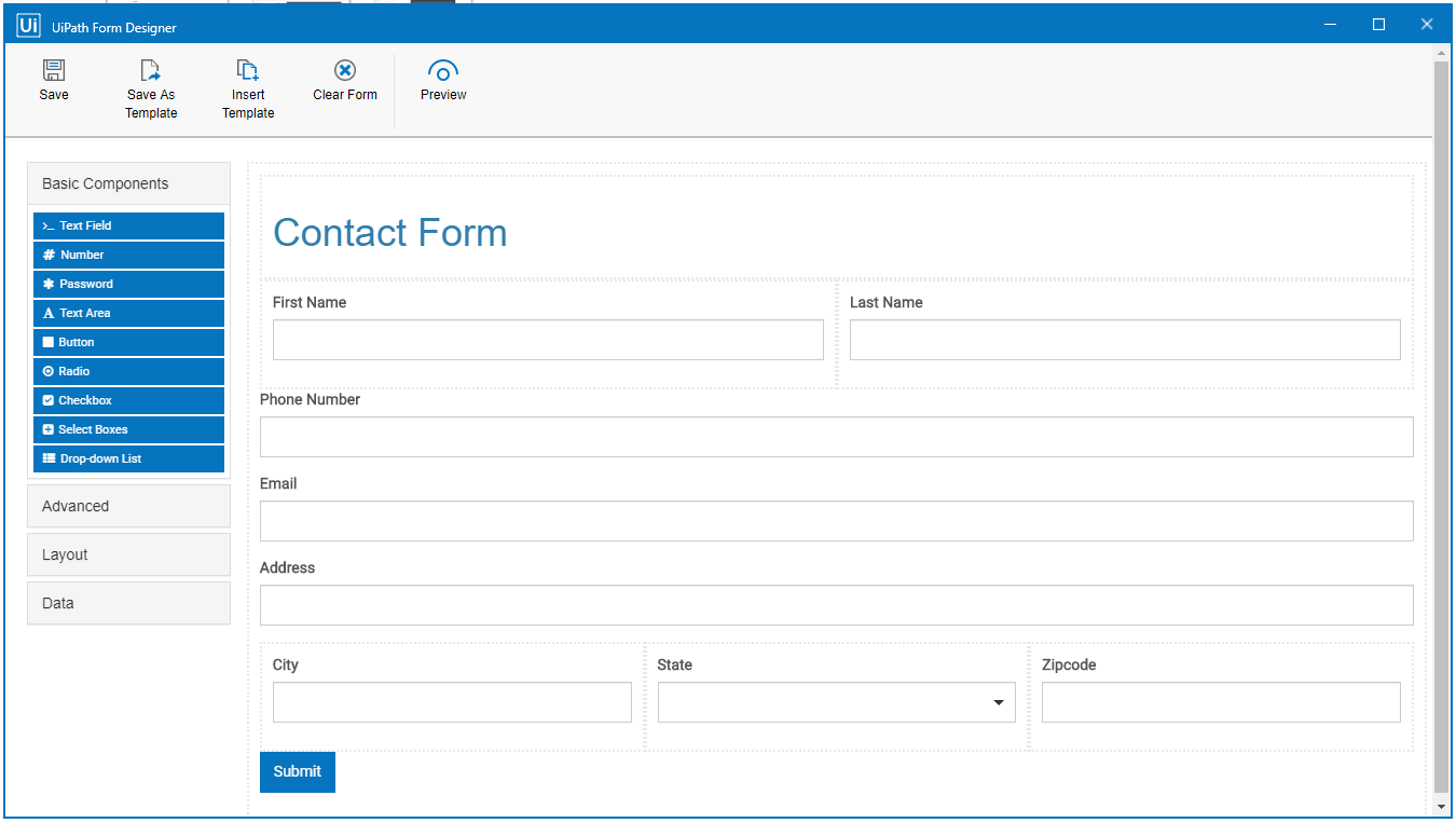 Contact form uipath