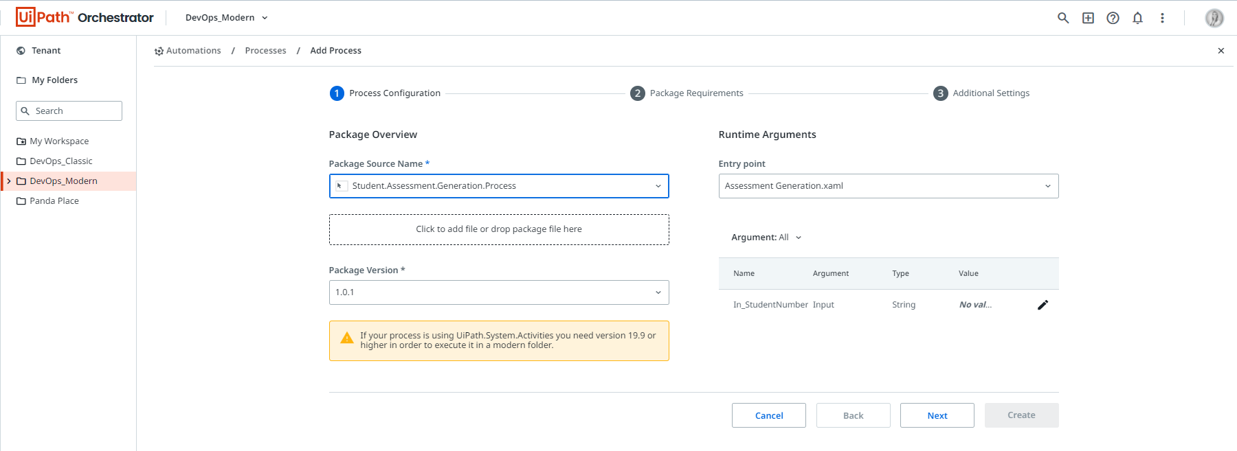 uipath-orchestrator-create-process-from-package