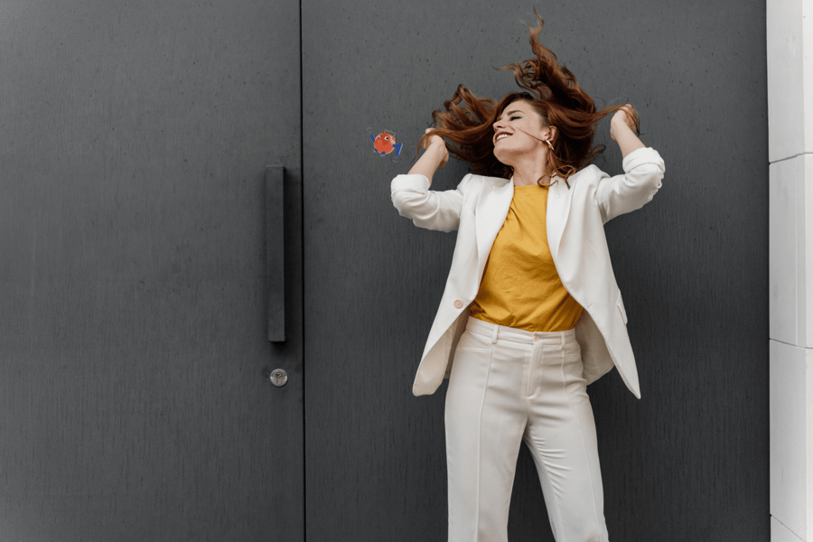 woman standing celebrating