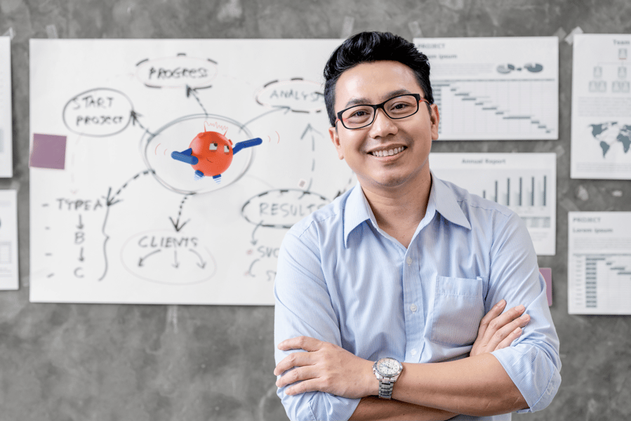 man standing in front of a whiteboard