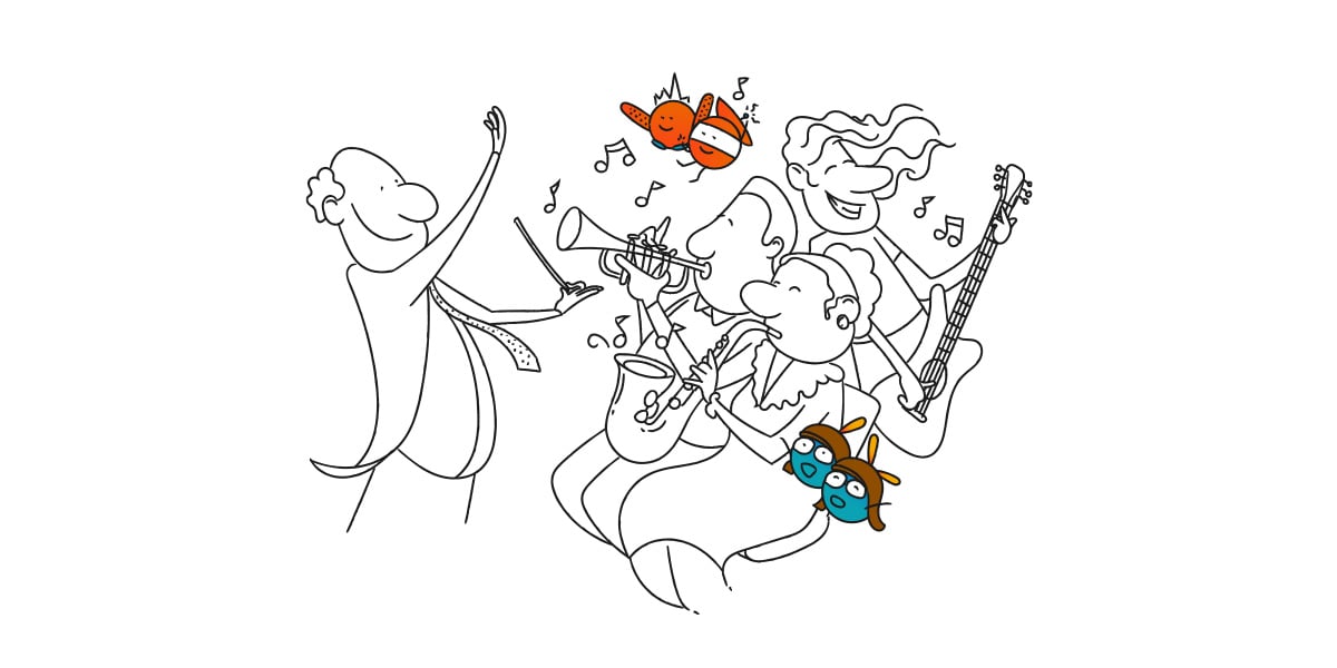 illustration of a symphony orchestra and its conductor