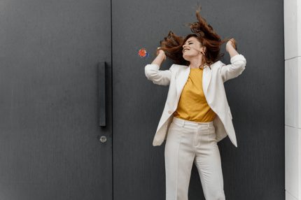 woman standing celebrating