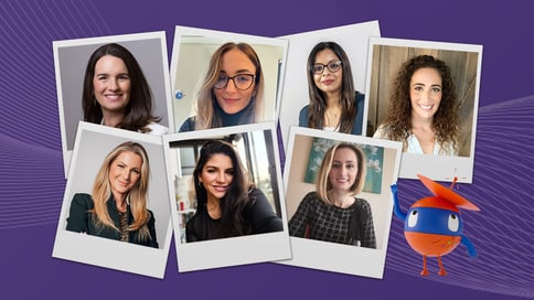 a photo collage of women at UiPath on a purple background