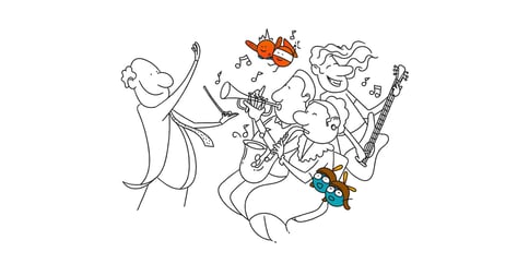 illustration of a symphony orchestra and its conductor